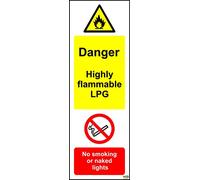 Danger Highly Flammable LPG. No Smoking or Naked Lights Sign - Self Adhesive Sticker 300mm x 100mm