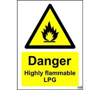Danger Highly Flammable LPG Safety Sign - 1.2mm Rigid Plastic 300mm x 200mm