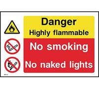 Danger Highly Flammable - No Smoking/Naked Lights Sign - 150mm x 100mm - Self Adhesive Sticker (MP33)