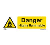Danger Highly Flammable Safety Sign - Rigid Plastic 300X100mm For Workplace Safety