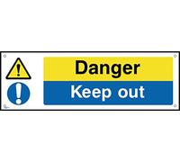 Danger Keep Out - 300mm x 100mm - 1.2mm Rigid Plastic Drilled Sign (MP1)
