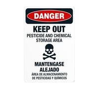Danger Keep Out Pesticide And Chemical Storage Area Bilingual Metal Warning Sign, Caution Security Poster for Road Street Home Business Wall Decor 12×8 Inches