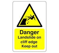 Danger landslide on cliff edge keep out sign - 1.2mm Rigid plastic for indoor/outdoor usage (300mm x 200mm) Viewing Distance within 7m.