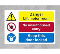 Danger lift motor room no unauthorised entry keep this door locked safety sign - 1mm flexible Plastic sign (400mm x 300mm)