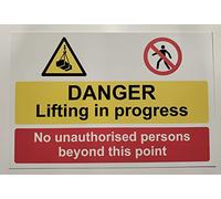 Danger Lifting in Progress. No unauthorised Persons Beyond This Point Sign - Self Adhesive Sticker 300mm x 200mm