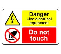 Danger Live Electrical Equipment Do Not Touch - safety sign - 1.2mm Rigid plastic for indoor/outdoor usage (400mm x 300mm) Viewing Distance within 14m.