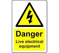 Danger live electrical equipment safety sign - Self adhesive sticker (200mm x 150mm)