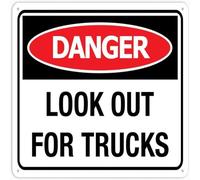 Danger Look Out For Trucks Metal Tin Sign Aluminum Warning Signs For Indoor & Outdoor Yard Lawn Sign Home Decor 8x12 inch