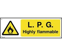 Danger LPG Highly Flammable - 150mm x 50mm - 1.2mm Rigid Plastic Drilled Sign (WCD35)