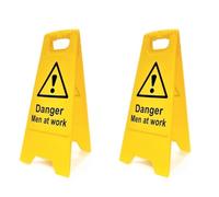Danger Men at Work Floor Sign - Pack of 2 | Double-Sided Safety Warning Sign | Foldable A-Frame, High Visibility | Construction, Maintenance & Workplace Safety