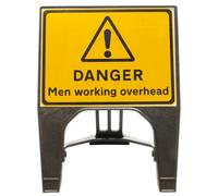 Danger Men Working Overhead 600x450mm Road Sign - Plastic Temporary Road Street Traffic Safety Sign for Road and Street Works - Freestanding with Reflective Sign Face