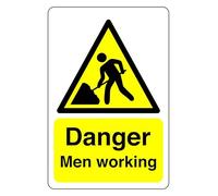 Danger men working sign - 1.2mm Rigid plastic for indoor/outdoor usage (600mm x 400mm) Viewing Distance within 20m.