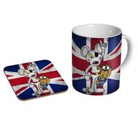 Danger Mouse Union Jack Classic - Ceramic Coffee Mug + Coaster Gift Set - British Animated Spy Nostalgic TV
