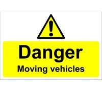 Danger Moving Vehicles Sign - Self Adhesive Sticker 300mm x 200mm
