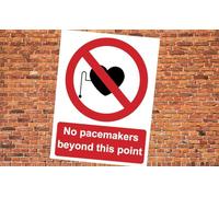 Danger No Pacemakers beyond this point Warning Sign Adhesive Sticker 160mm x 125mm