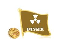 Danger Nuclear Body Lucky Golden Metal Flag Lapel Pin Badge