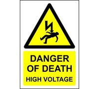Danger of death High Voltage safety sign - 1.2mm Rigid plastic 300mm x 200mm