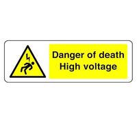 Danger Of Death High Voltage - safety sign - 1.2mm Rigid plastic for indoor/outdoor usage (300mm x 100mm) Viewing Distance within 5m.