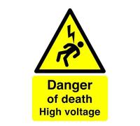Danger of death sign - High tack self-adhesive sticker (200mm x 150mm) Viewing Distance within 5m.