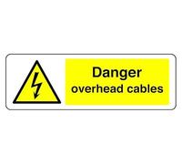 Danger Overhead Cables - safety sign - 1.2mm Rigid plastic for indoor/outdoor usage (150mm x 50mm) Viewing Distance within 3m.