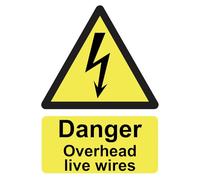 Danger Overhead Live Wires Electrical Warning Safety Sign Adhesive Sticker 160mm x 125mm