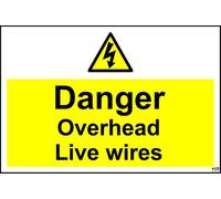 Danger Overhead Live Wires Safety Sign - 1.2mm Rigid Plastic 300mm x 200mm