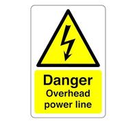Danger overhead power line sign - 1.2mm Rigid plastic for indoor/outdoor usage (600mm x 400mm) Viewing Distance within 20m.
