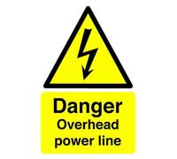 Danger overhead power line sign - 3mm Aluminum Dibond high-visibility and durability for indoor/outdoor usage (200mm x 150mm) Ensures Safety Within 5m Viewing Distance.