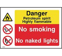 Danger Petroleum Spirit Highly Flammable - No Smoking/Naked Lights Sign - 300mm x 200mm - Self Adhesive Sticker (MP32)