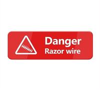 Danger Razor Wire Sign Stickers, 10X3 Inch Acrylic Plaque With Strong Adhesives For Door Office Business Outdoor, White Letters On Red Background