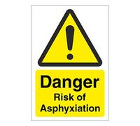 Danger risk of asphyxiation sign 100mm x 150mm Self adhesive vinyl sticker - Warn staff and visitors of potential hazardous areas in and around the premises (1)