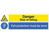 Danger Risk of falling Fall protection must be worn Rigid PVC Safety Sign