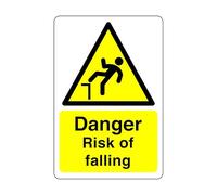Danger risk of falling sign - 1.2mm Rigid plastic for indoor/outdoor usage (200mm x 150mm) Viewing Distance within 5m.