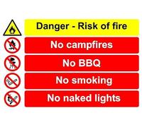 Danger risk of fire no campfires no BBQ no smoking no naked lights safety sign - 1mm flexible Plastic sign (400mm x 300mm)