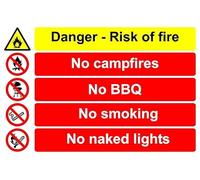 Danger risk of fire no campfires no BBQ no smoking no naked lights safety sign - Self adhesive sticker (300mm x 200mm)