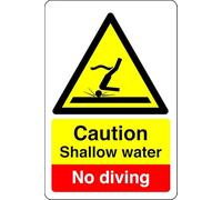 Danger shallow water diving could result permanent injuries - No swimming, No diving, No Sailing, Deep water - High tack self-adhesive sticker (300mm x 200mm) Viewing Distance within 7m.