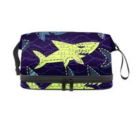 Danger Shark on The Deepsea Double Layer Cosmetic Bag for Women and Girls, Travel Toiletry Bag Makeup Handy Pouch Organiser Bag with Brush Compartment