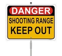 Danger Shooting Range Keep Out Safety Signs Warning Private Property Minuteman No Trespassing Shot 10" x 7" with 28" Long Metal Stake Stand Aluminum Outdoor Use Yard Business Home Lawn