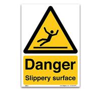 Danger Slippery surface Sign - A5 1mm Rigid Plastic Sign - Warning Construction Security - Workplace Emergency Health & Safety Signage - Office Warehouse