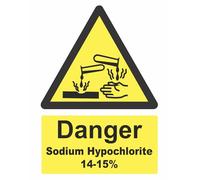 Danger Sodium Hypochlorite 14% - 15% Warning Sign Adhesive Sticker A4 297mm x 210mm V2