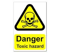 Danger Toxic Hazard Warning Stickers x10, Peel and Stick Safety Sign, 100mm x 66mm, Printed and Laminated Durable Labels for Hazard Marking and Chemical Safety in Workspaces