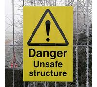 Danger Unsafe Structure - Warning Sign c/w drill holes and cable tie - 200mm x 300mm fluted plastic (corex) - Advising of potential dangers on construction sites