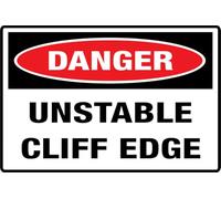 Danger Unstable Cliff Edge 6 X 8 Inch, Stylish & Prominent Design, Perfect for Home Office Front Doors, Walls, Windows