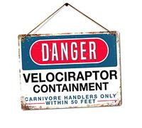DANGER - Velociraptor Containment - Medium Twine | Printed Metal Wall Sign Plaque