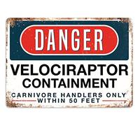 Danger Velociraptor Containment Metal Wall Plaque - Inspirational Art