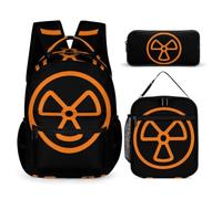 Dangerous Nuclear Radiation 3PCS Backpack Set Bento Bag Pen Case Portable Large Daypacks