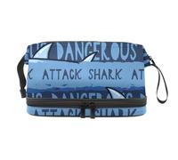 Dangerous Shark on Ocean Double Layer Cosmetic Bag for Women and Girls, Travel Toiletry Bag Makeup Handy Pouch Organiser Bag with Brush Compartment