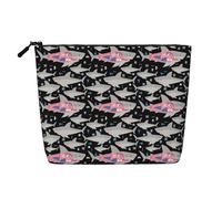 Dangerous Sharks Diver's Skeleton in Shark Belly Makeup Bags Travel Makeup Pouch Zipper Cosmetic Bag for Women