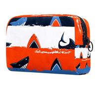 Dangerous Sharks in Stripes Cosmetic Bag for Women, Travel Toiletries Bags Large Makeup Handy Pouch Organiser Bag with Zipper