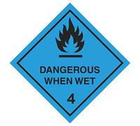 Dangerous When Wet 4 Symbol - Hazard Sign 100mm x 100mm Self Adhesive Sticker Warns of Potential Hazardous substances (10)